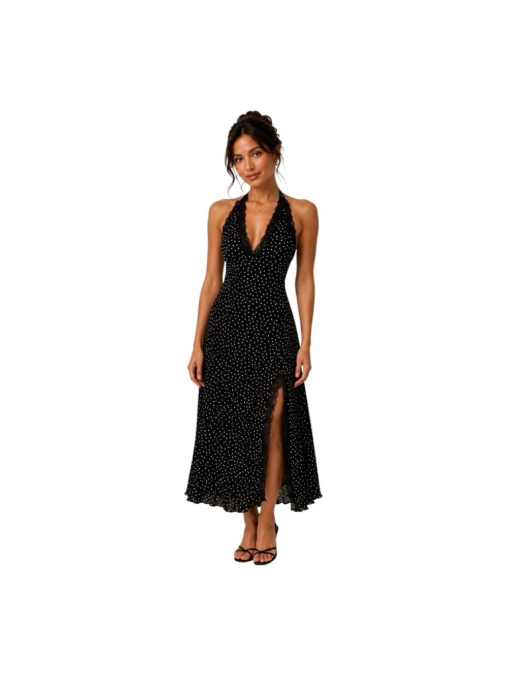 Petal & Pup Stasia Maxi Halter Dress Black White Polka Dot NWT Size Small